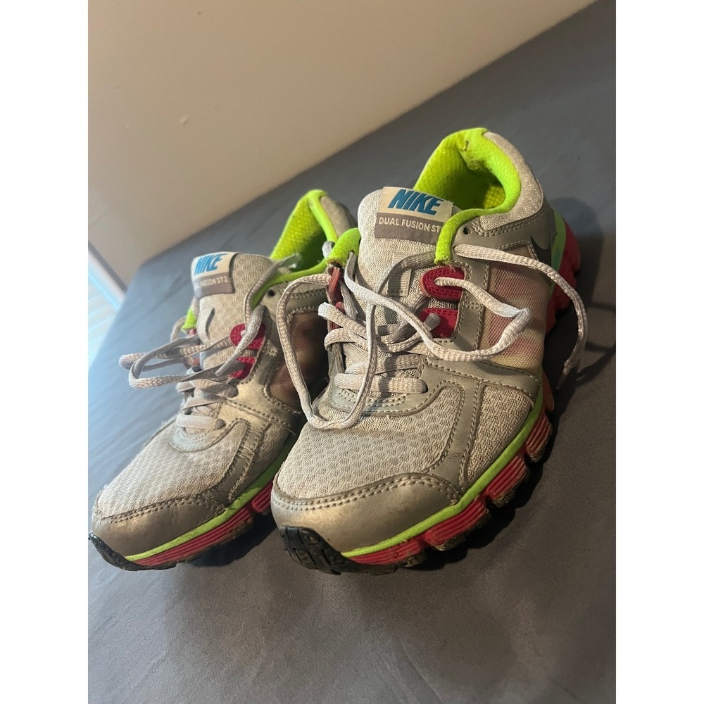 Nike Dual Fusion ST 2 Womens Running Shoes Grey Pink Green 454240-020 Size 7.5
